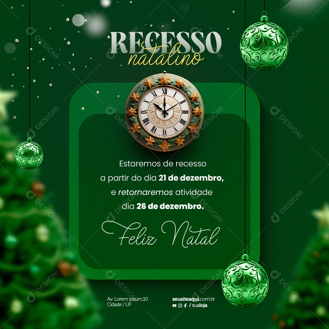 Recesso Natalino Feliz Natal Social Media PSD Editável