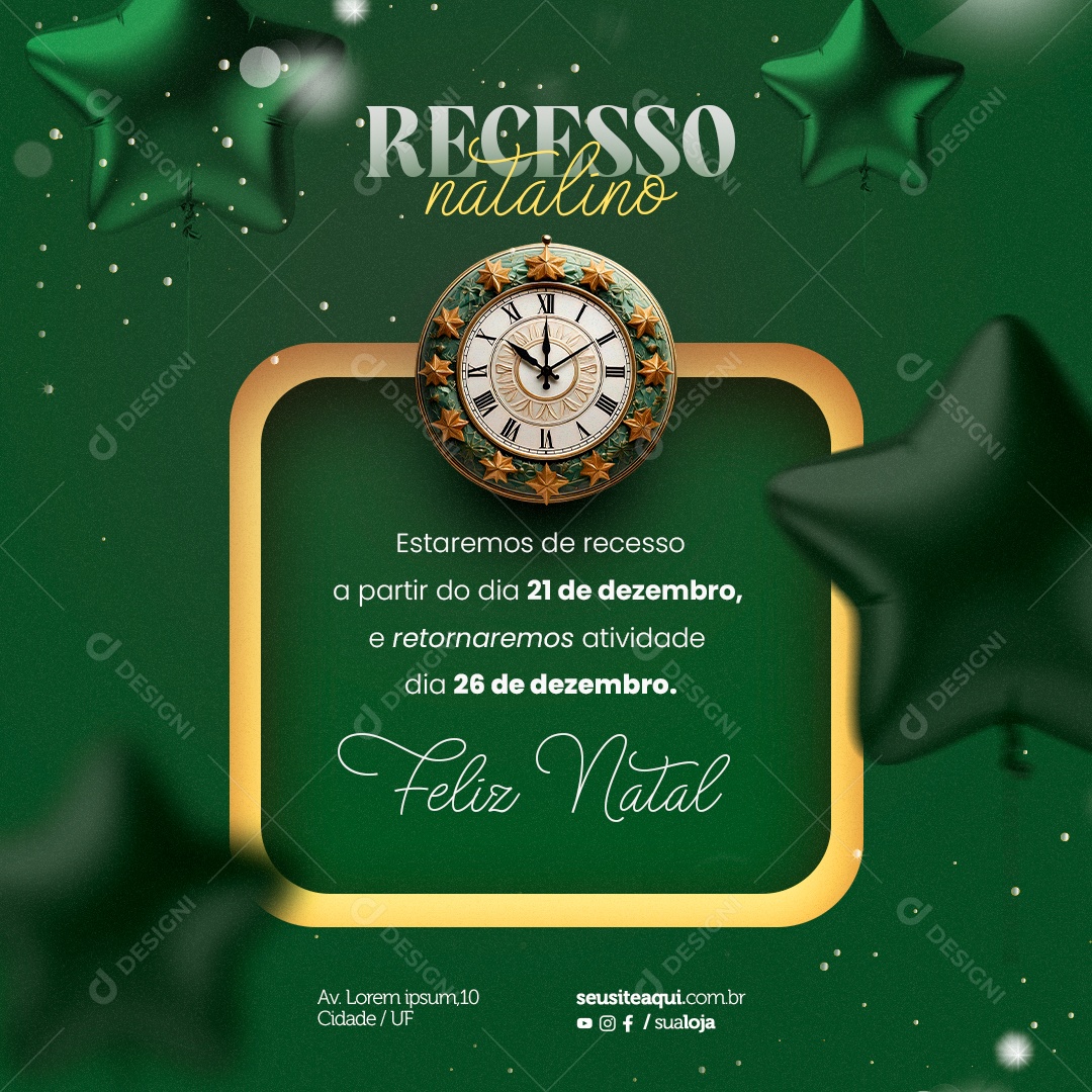 Recesso Natalino Feliz Natal Social Media PSD Editável