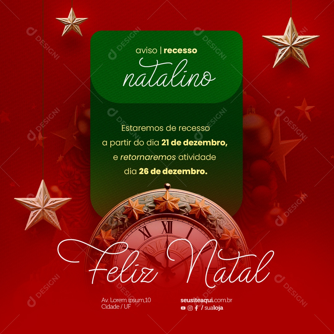 Aviso Recesso Natalino Feliz Natal Social Media PSD Editável