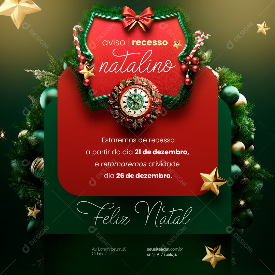 Aviso Recesso Natalino Feliz Natal Social Media PSD Editável