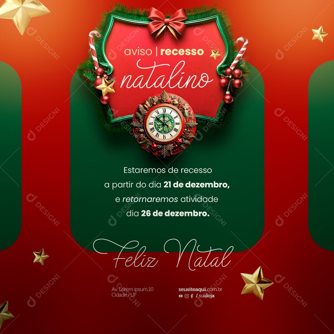 Aviso Recesso Natalino Feliz Natal Social Media PSD Editável