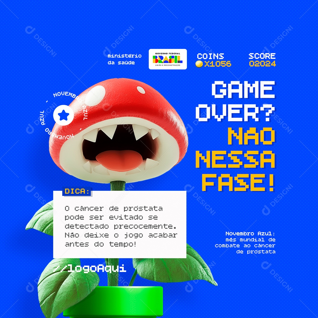 Novembro Azul Game Over Não Nesa Fase Social Media PSD Editável