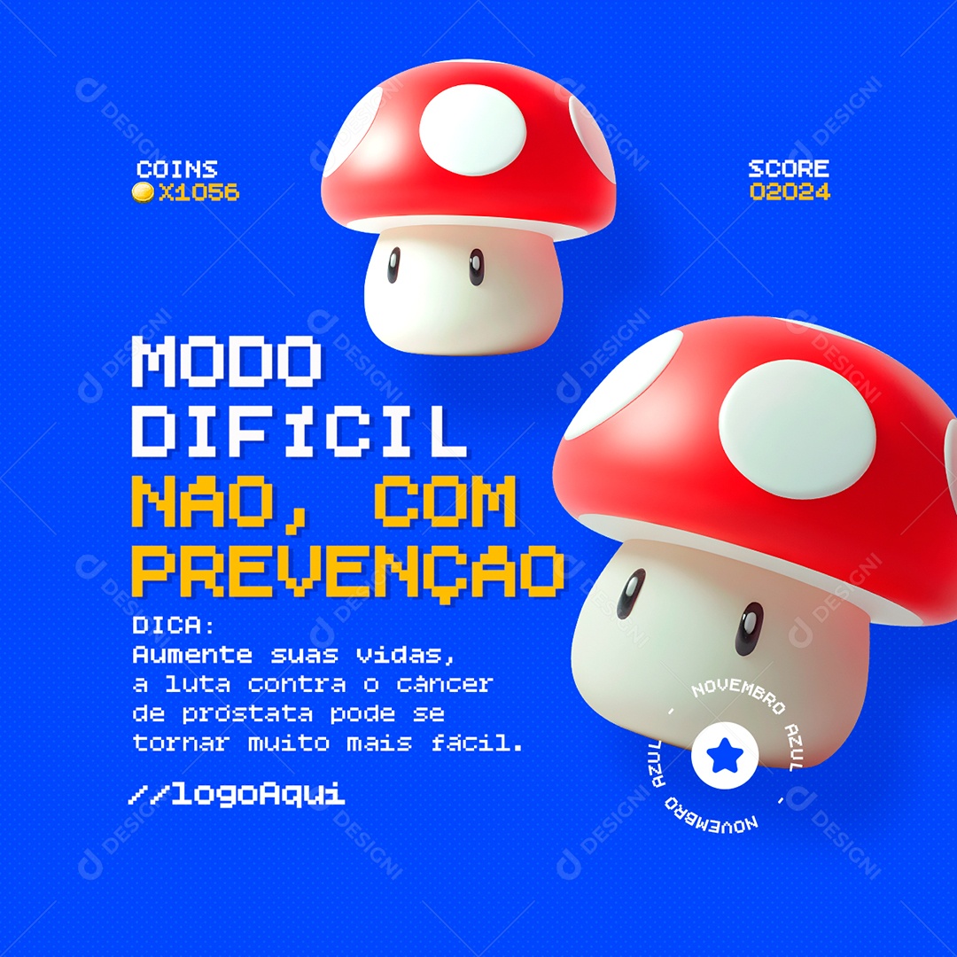 Novembro Azul Modo Difícil Não com Prevenção Social Media PSD Editável