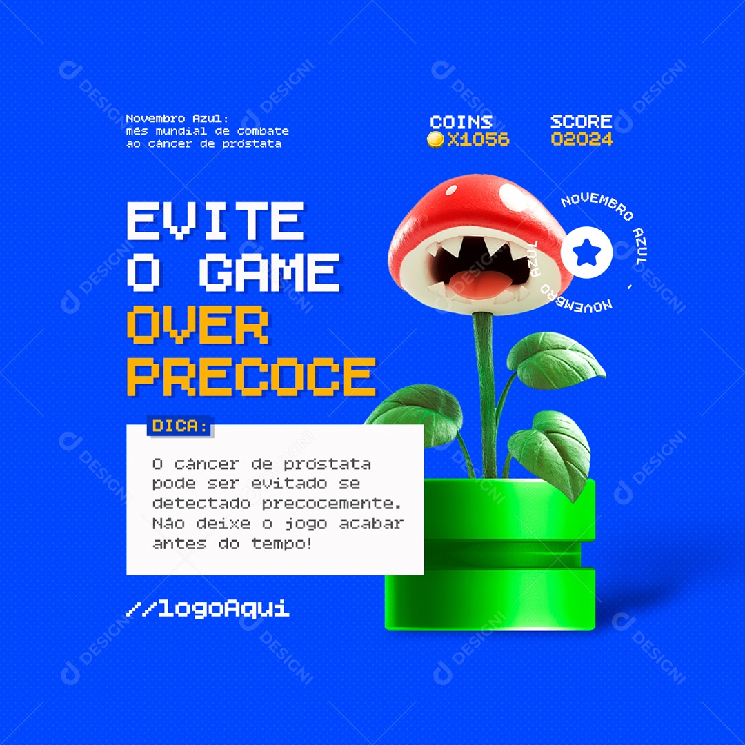Novembro Azul Evite o Game Over Precoce Social Media PSD Editável