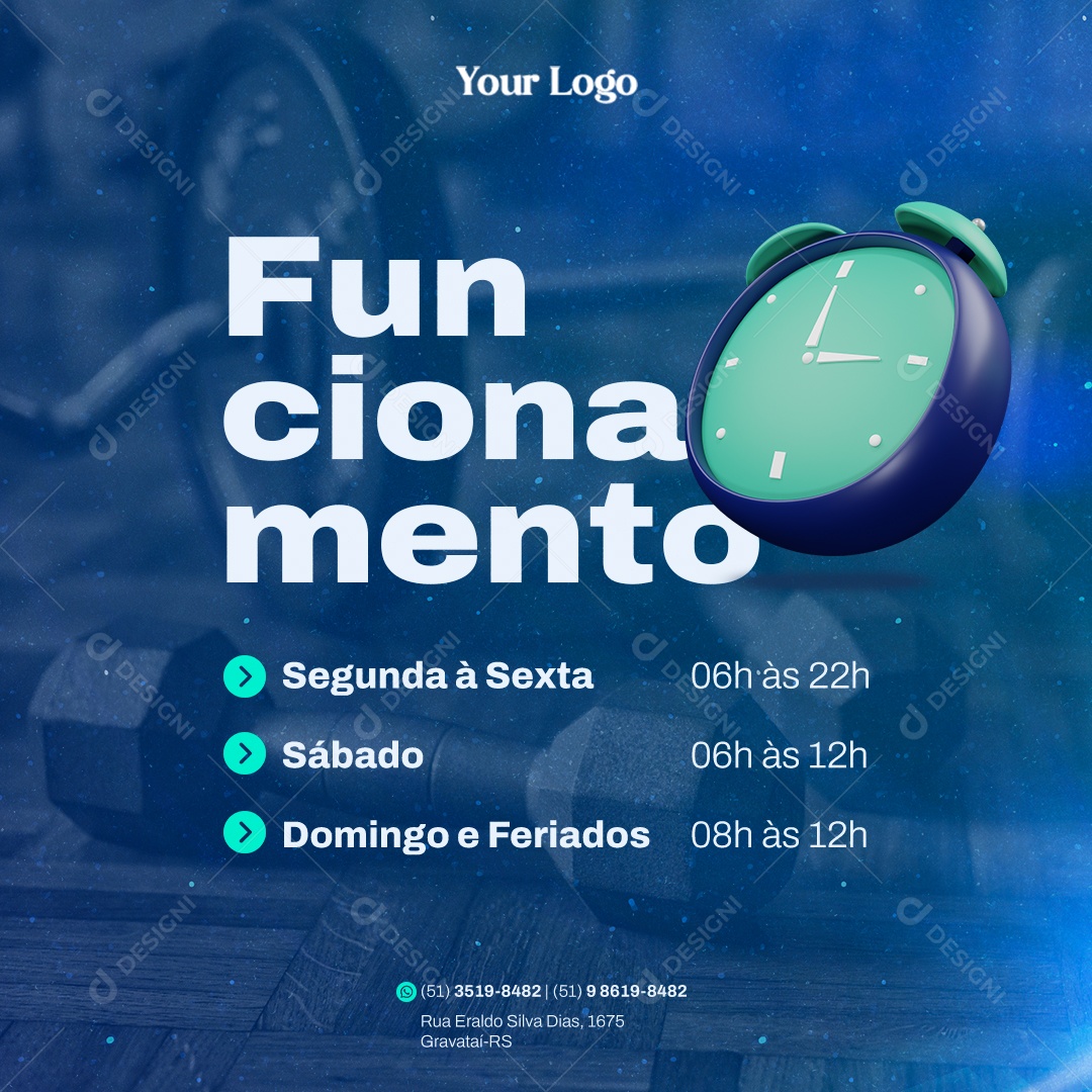 Academia Horário de Funcionamento Social Media PSD Editável