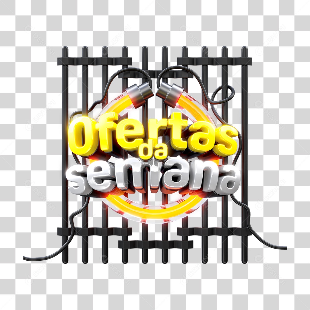 Ofertas da Semana Selo 3D Amarelo e Branco para Composição PNG Transparente
