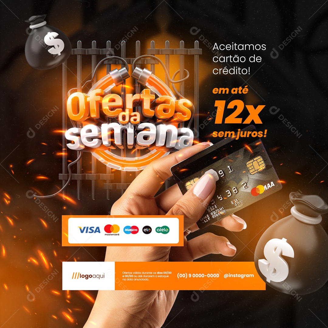 Ofertas da Semana Loja de Eletrodoméstico Aceitamos Cartao de Crédito Social Media PSD Editável