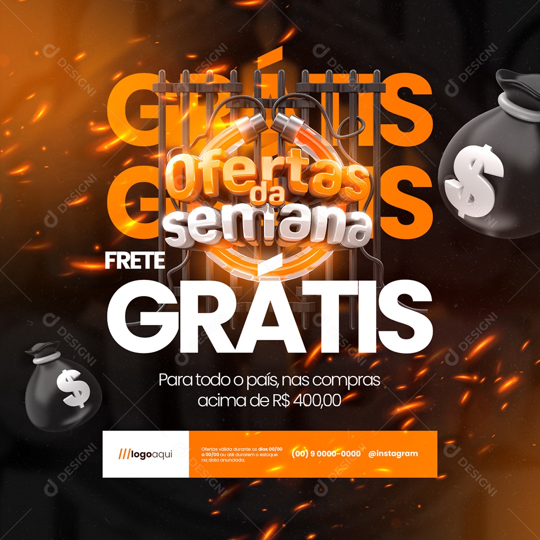 Ofertas da Semana Loja de Eletrodoméstico Frete Grátis Social Media PSD Editável