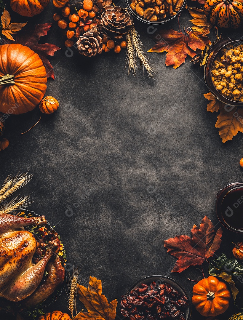 Delícioso banquete de variedades de alimentos sobre circulo preto isolado