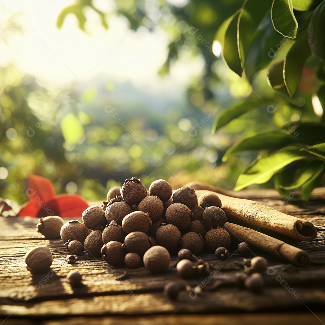 Sementes da pimenta da Jamaica sobre fundo natural isolado