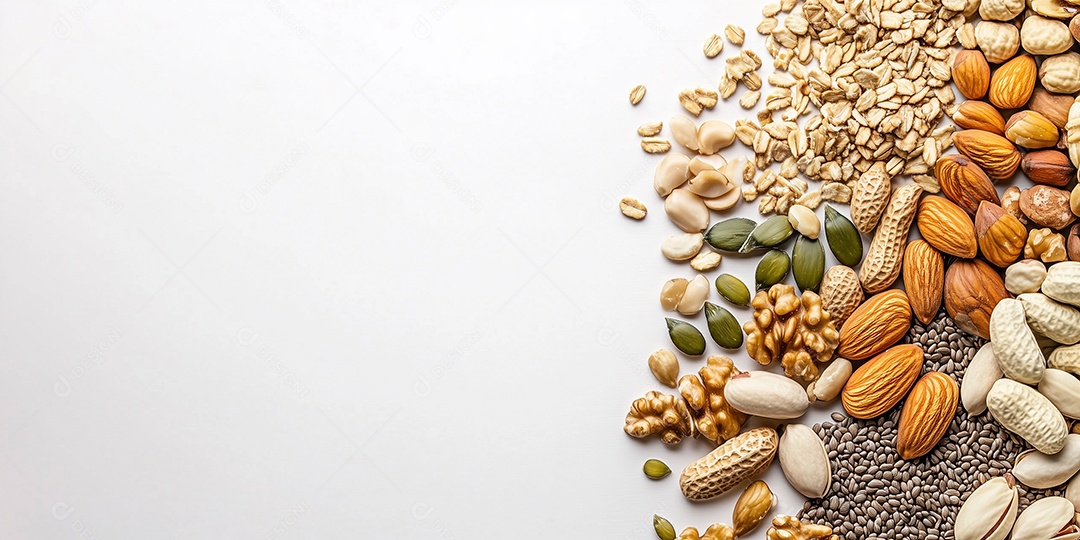 Varias variedades de leguminosas sobre um espaço branco isolado