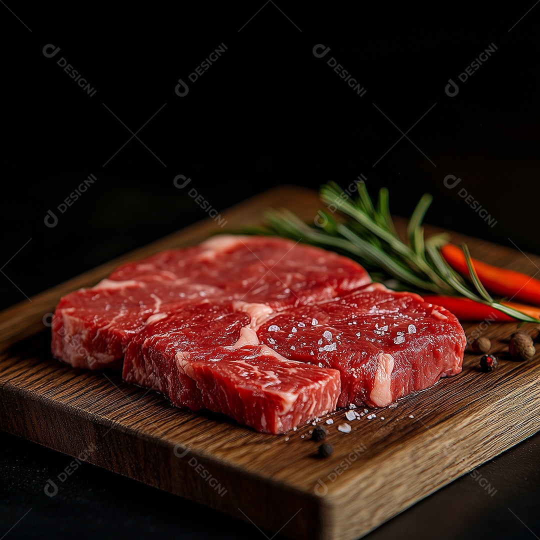 Saboroso filé de carne sobre tábua de madeira sobre fundo isolado