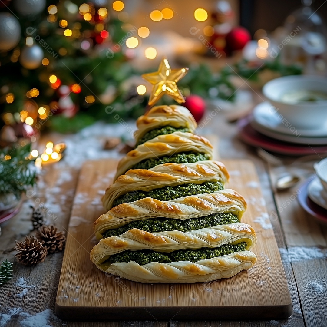 Lanche de Natal Pizza com mussarela e espinafre Vista de cima plana lay Copy space