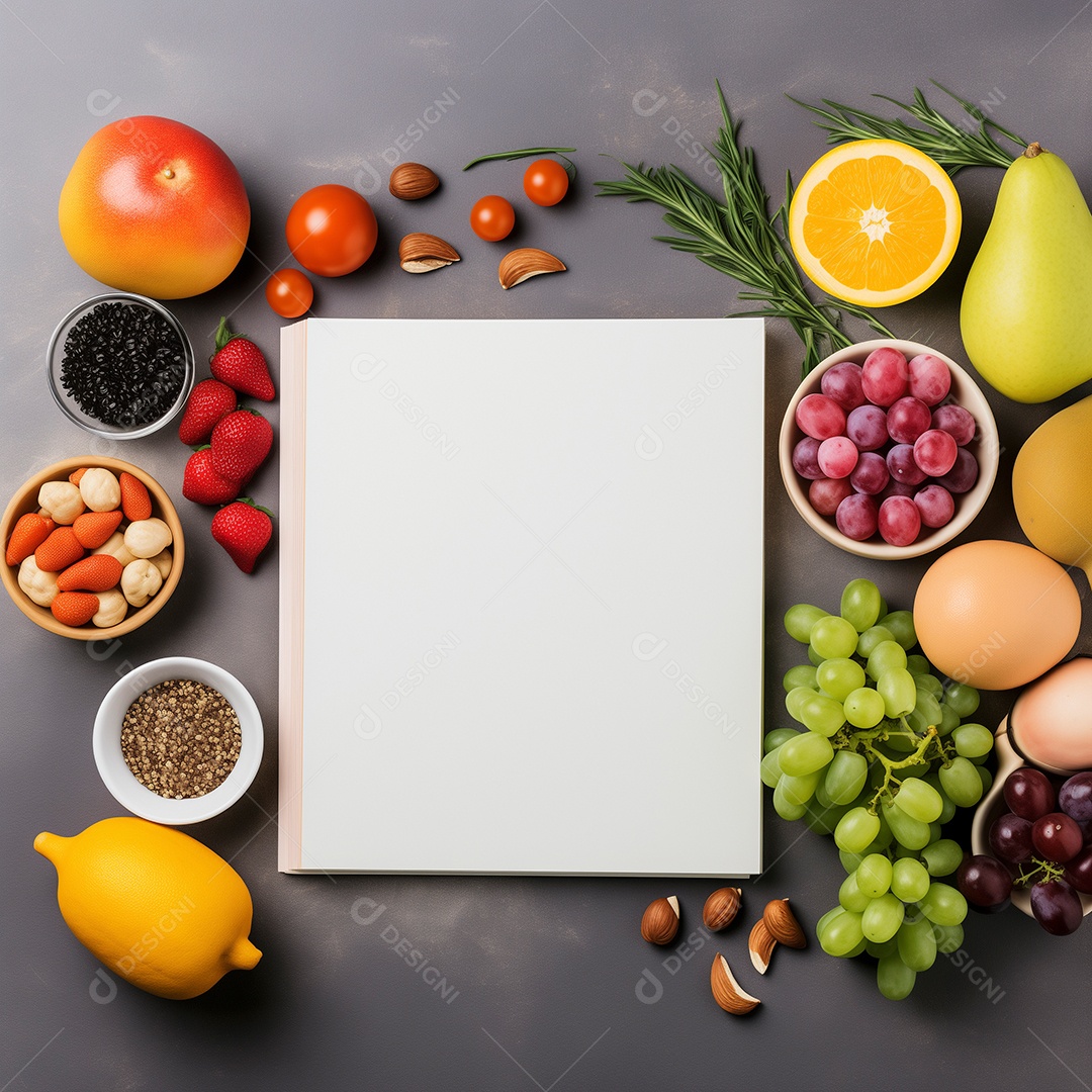 Papel branco rodeado de diversos vegetais sobre espaço isolado