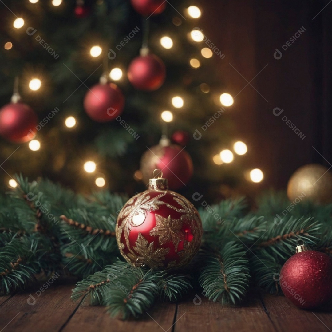 Linda decoração de natal com bolinhas vermelhas sobre fundo desfocado