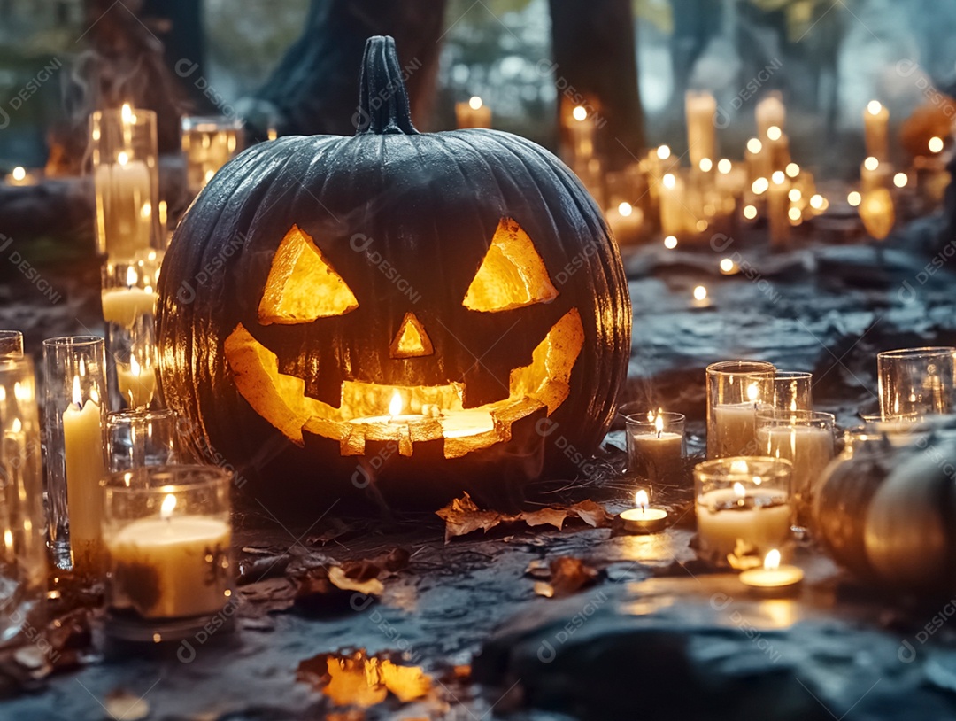 Linda decoração de halloween sobre fundo iluminado