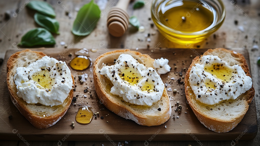 Delíciosa torrada com queijo coalho com manteiga derretida sobre fundo desfocado