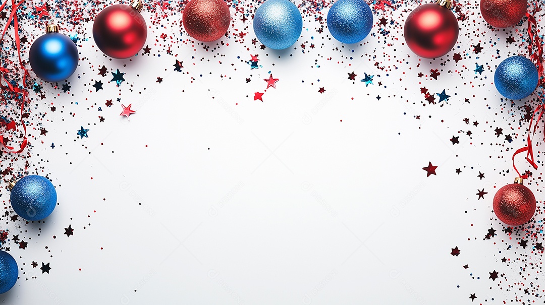 Confetes vermelho branco e azul cai do topo sobre fundo branco isolado