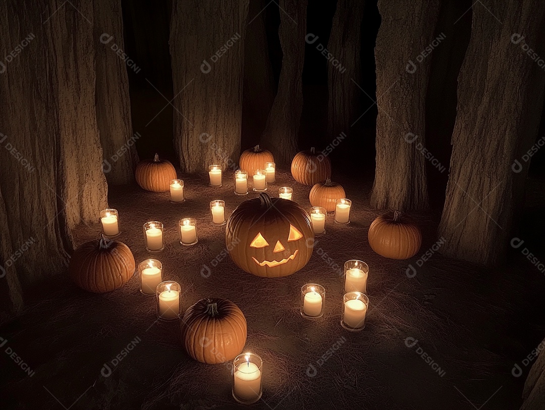 Abóboras de Halloween à luz de velas sobre fundo isolado