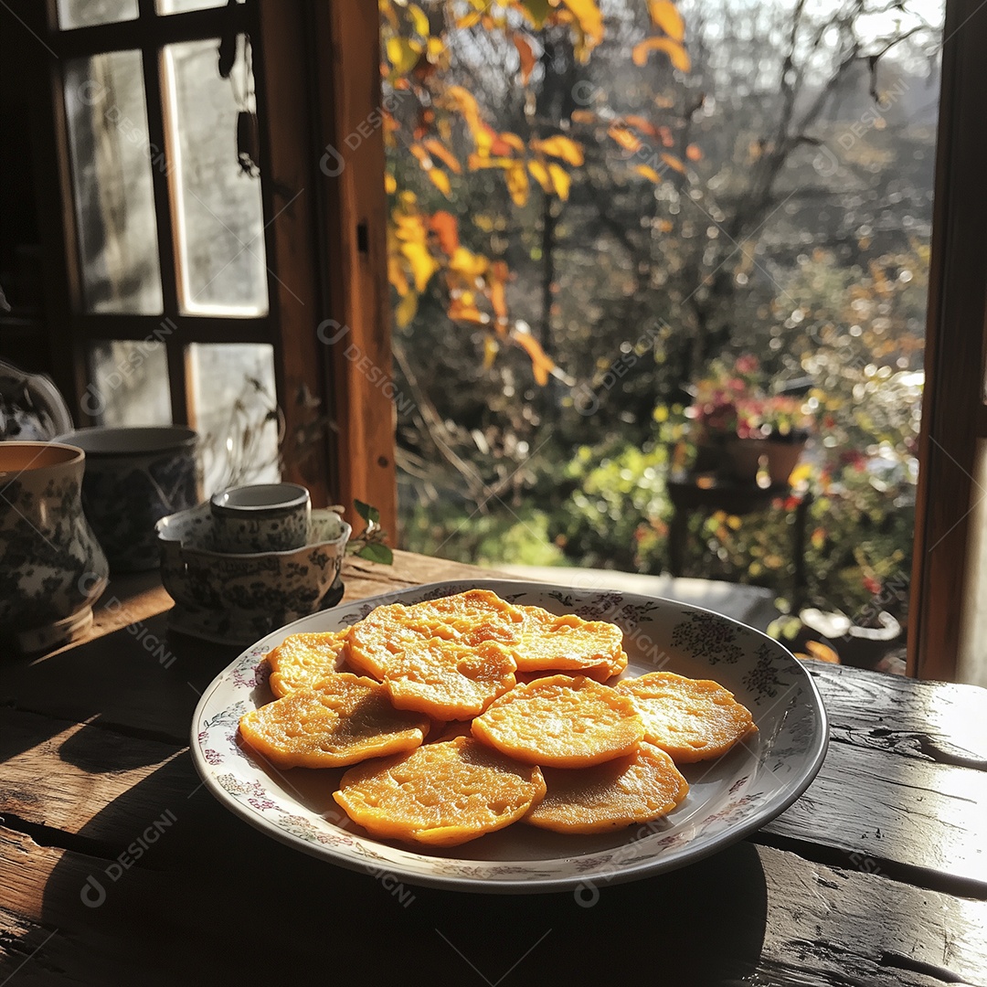 Saborosa torrada em chapa preta sobre fundo de janela desfocada