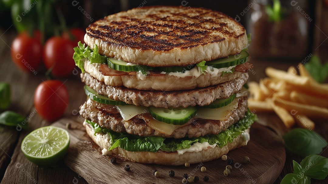 Delícioso hambúrguer com espinafre e alcachofra sobre tábua de madeira