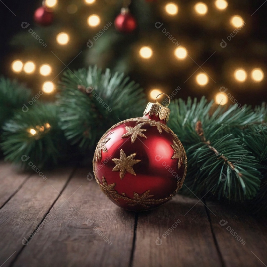 Linda decoração de natal com bolinhas vermelhas sobre fundo desfocado