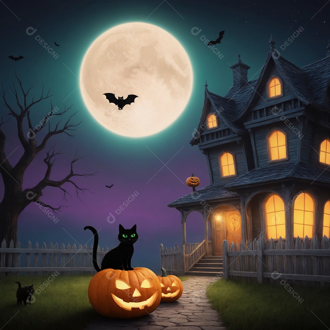 Cenário de halloween com Abóboras sinistras