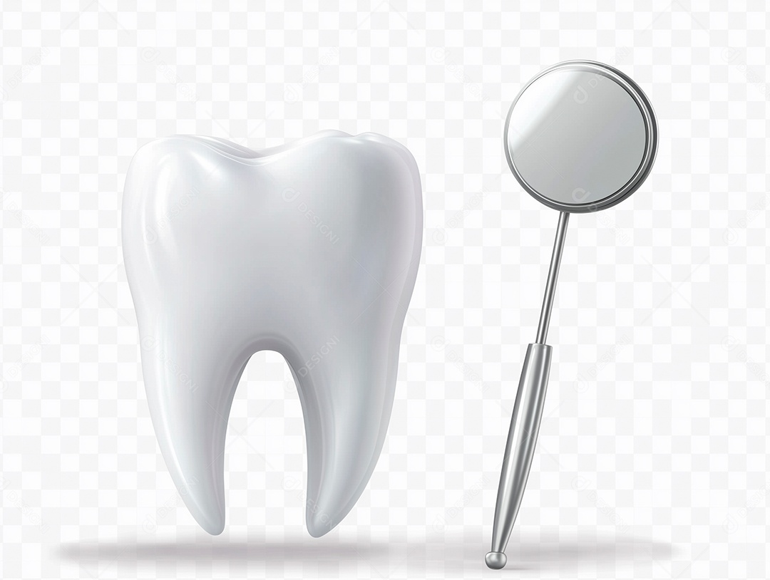 Espelho dental com dente conceito de cuidados isolado no fundo branco