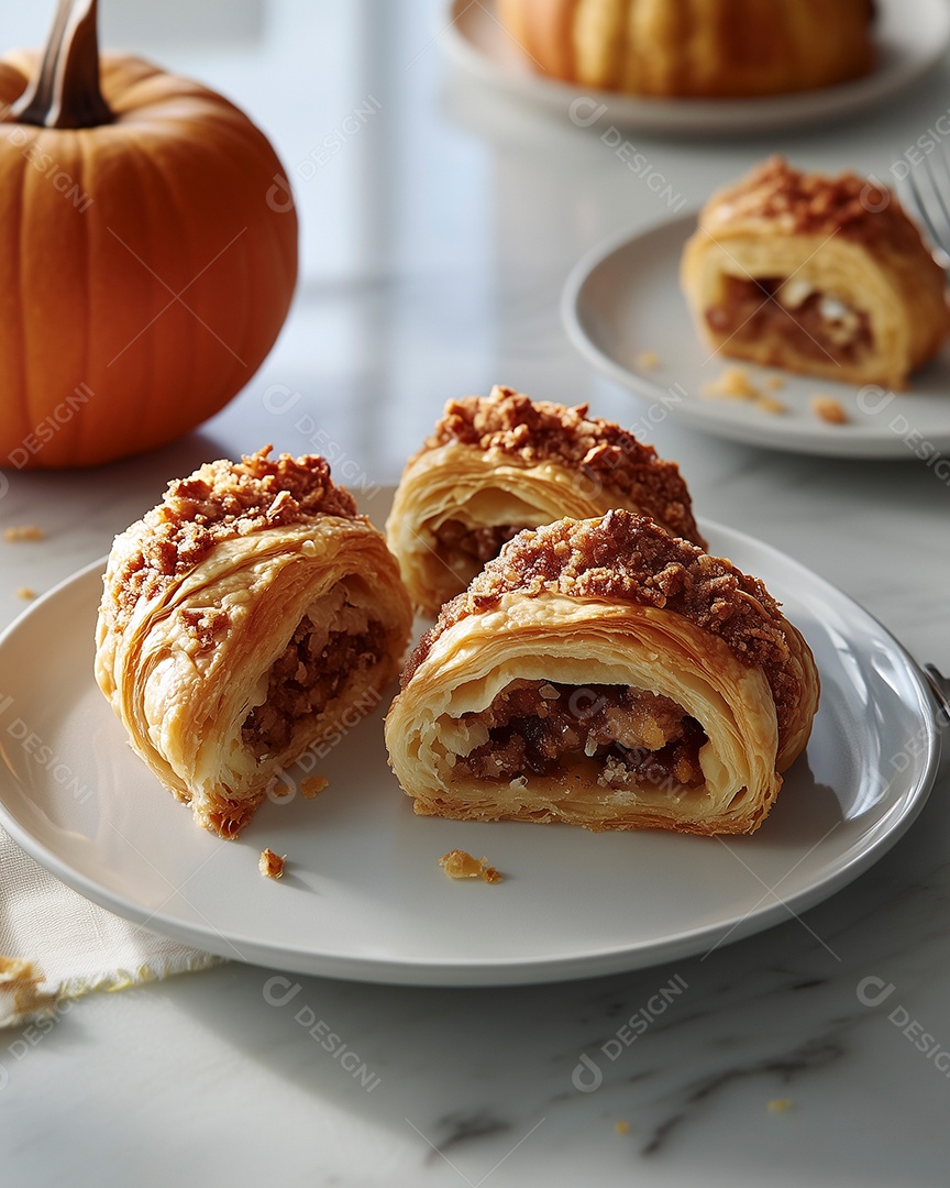 Delícioso pão com carne com abóbora picada sobre mesa de marmore