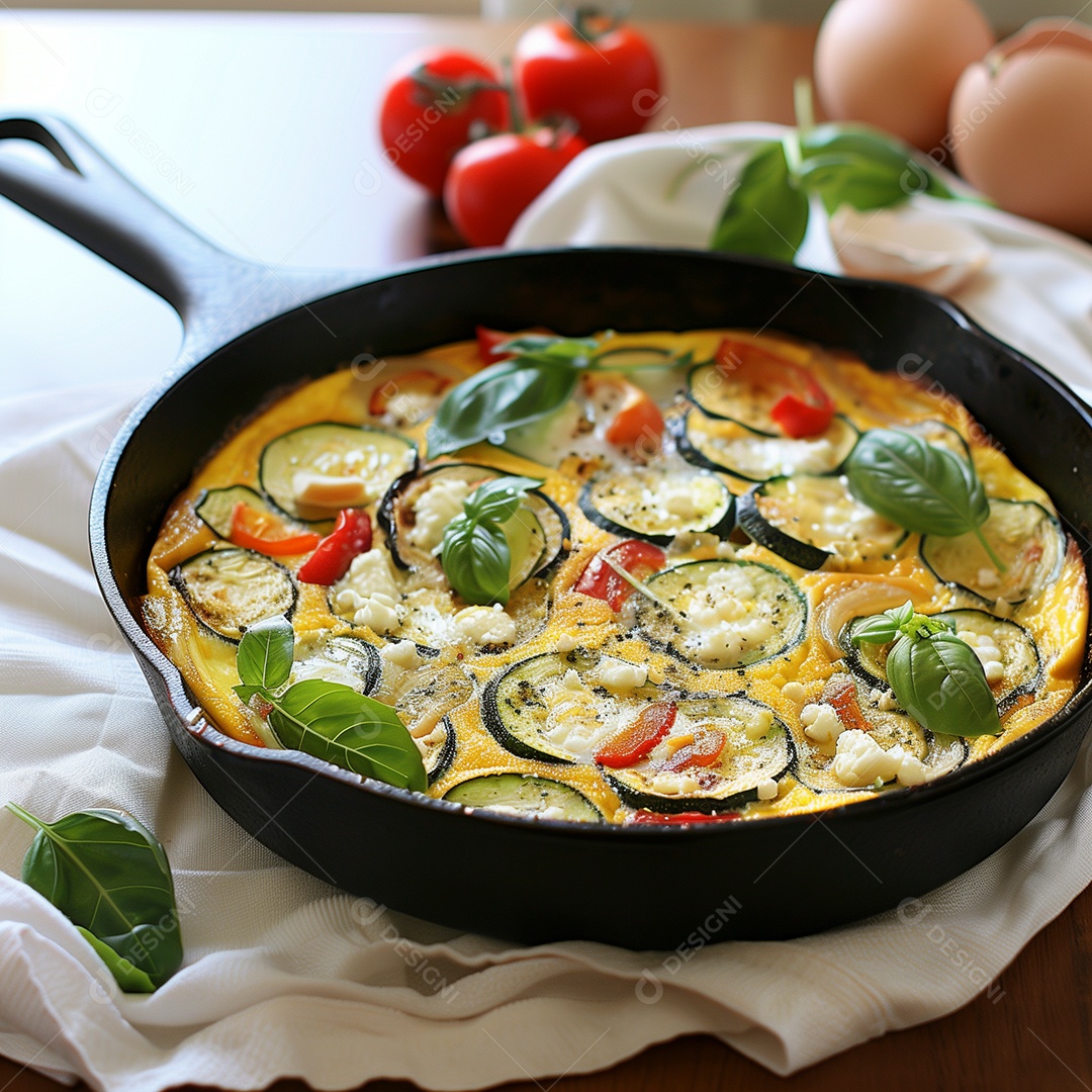 Delícioso omelete com pimentão pepino tomate sobre uma mesa de madeira