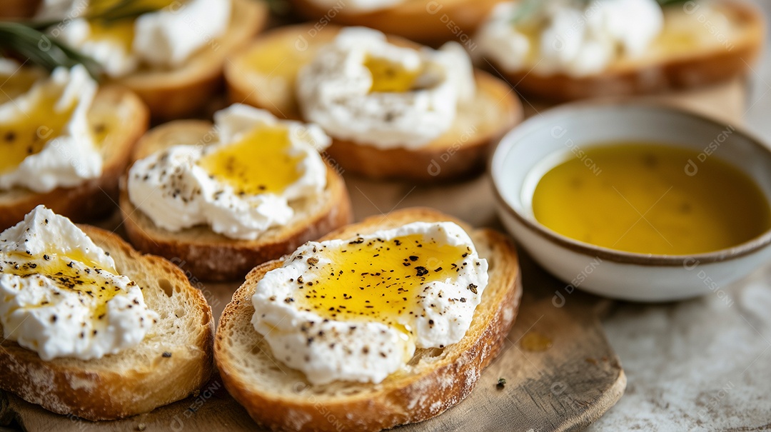 Delíciosa torrada com queijo coalho com manteiga derretida sobre fundo desfocado