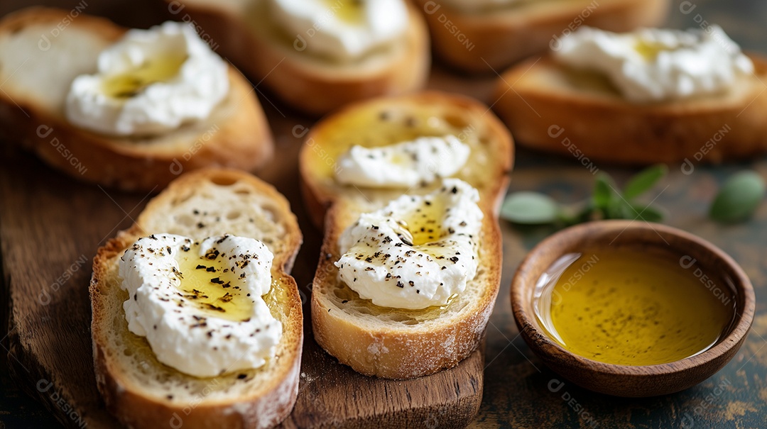 Delíciosa torrada com queijo coalho com manteiga derretida sobre fundo desfocado