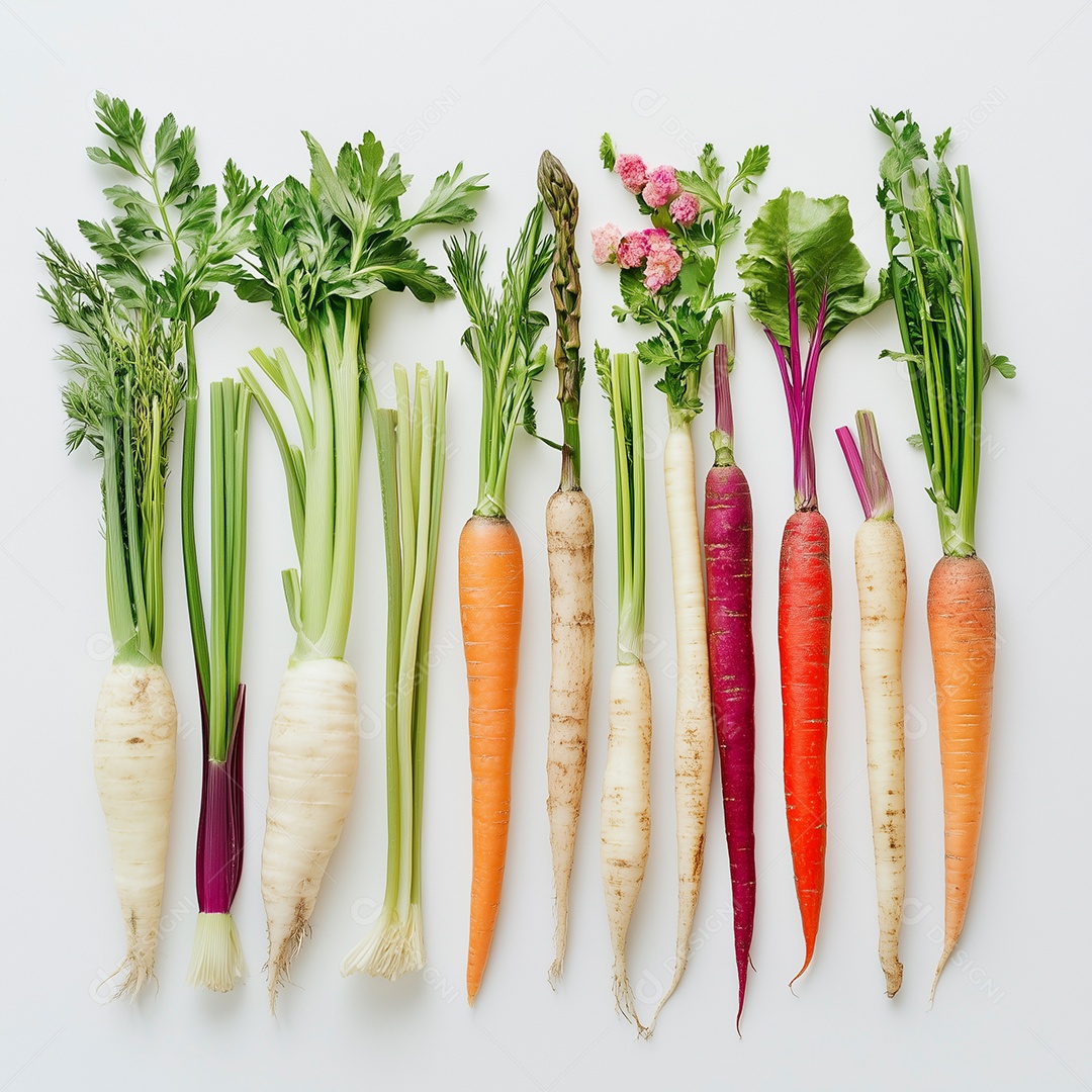 Lindas cénouras naturais de padrões diferente sobre fundo branco isolado