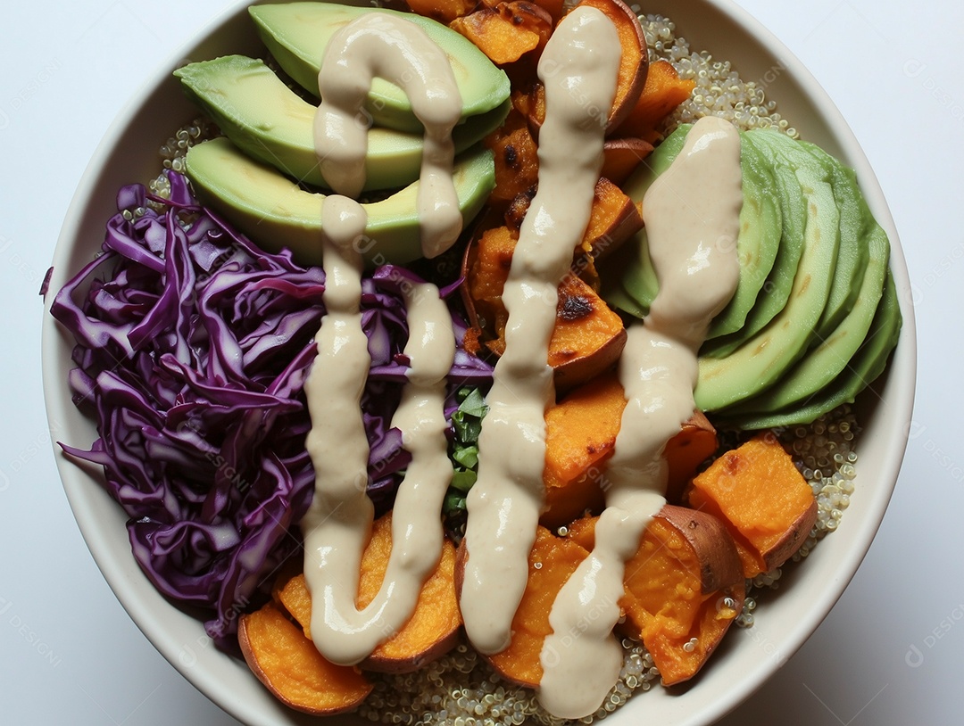 Linda tijela com frutas e legumes com molho sobre fundo isolado