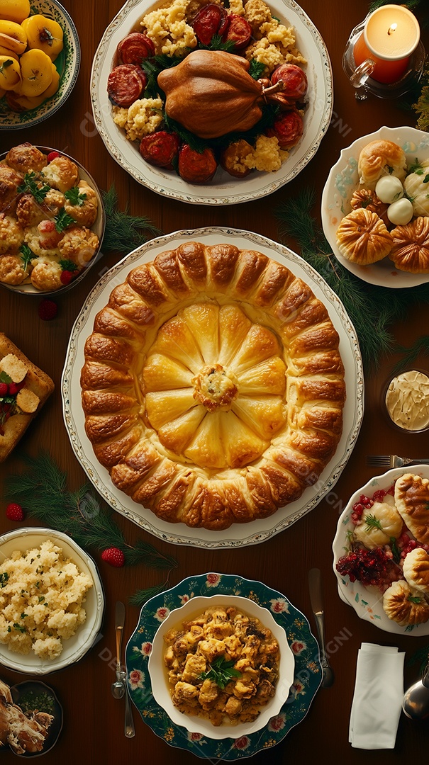 Cénario de céia de natal sobre mesa de madeira