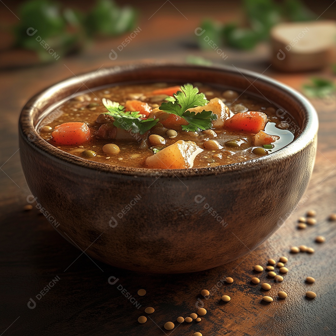 Feijoada com legumes típica brasileira sobre mesa de madeira