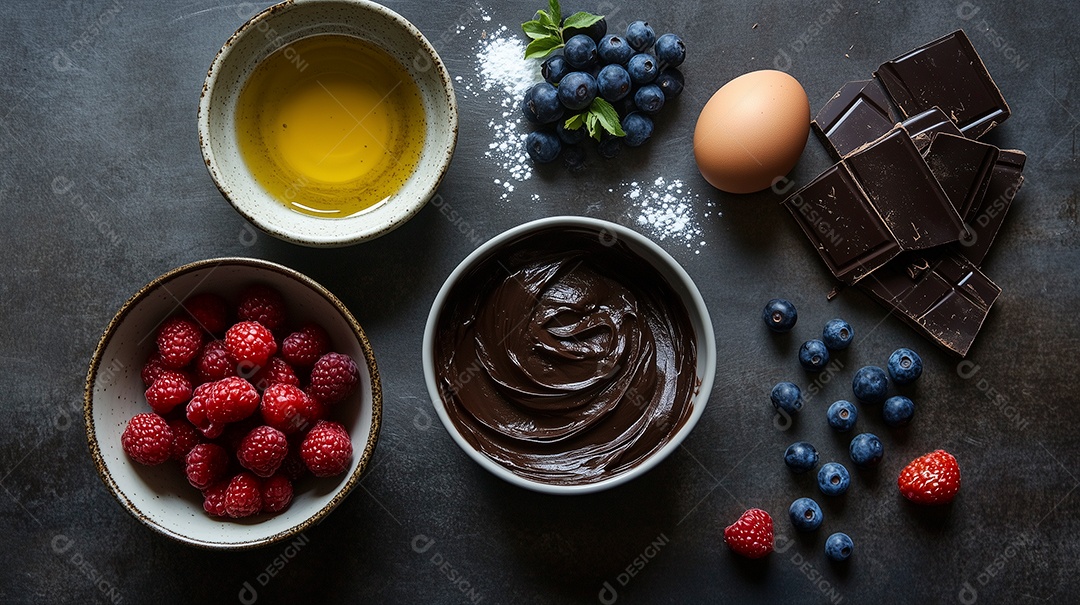 Ingredientes para fazer mousse sobre fundo isolado