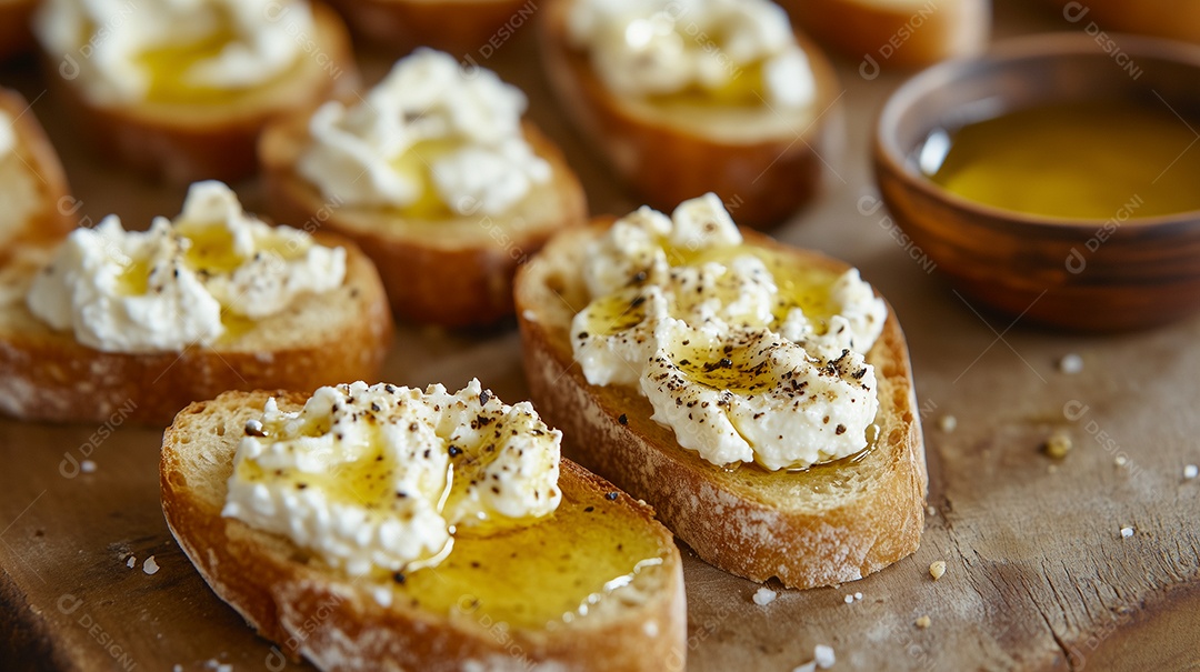 Delíciosa torrada com queijo coalho com manteiga derretida sobre fundo desfocado
