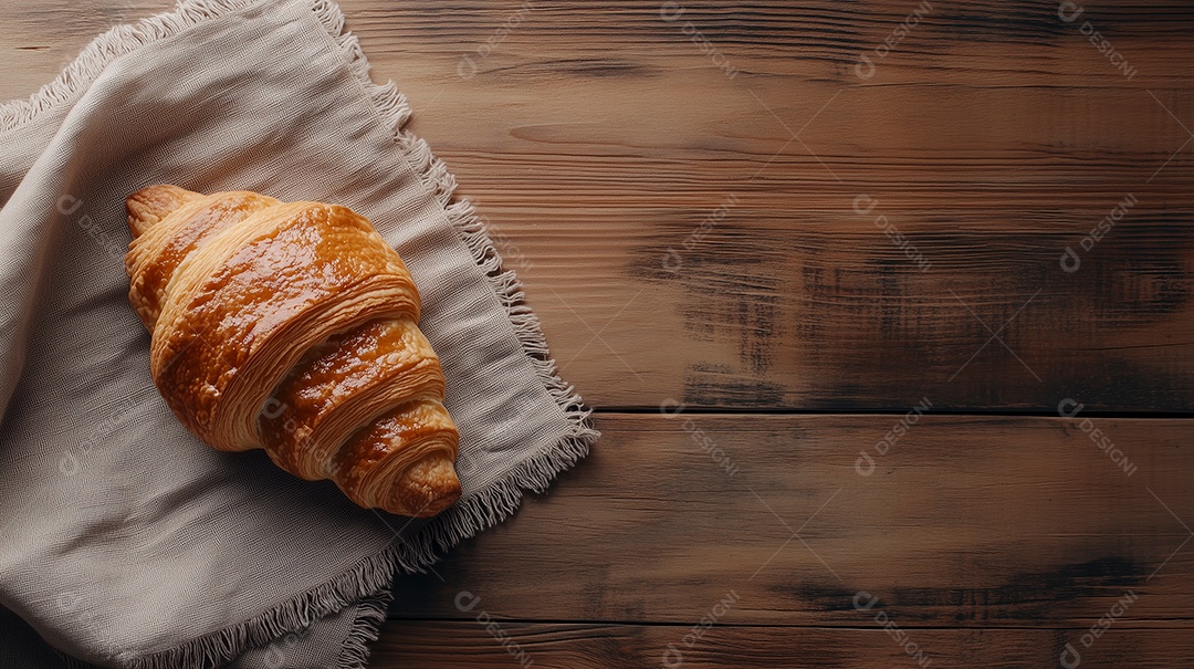 Pão encima de pano sobre mesa de madeira
