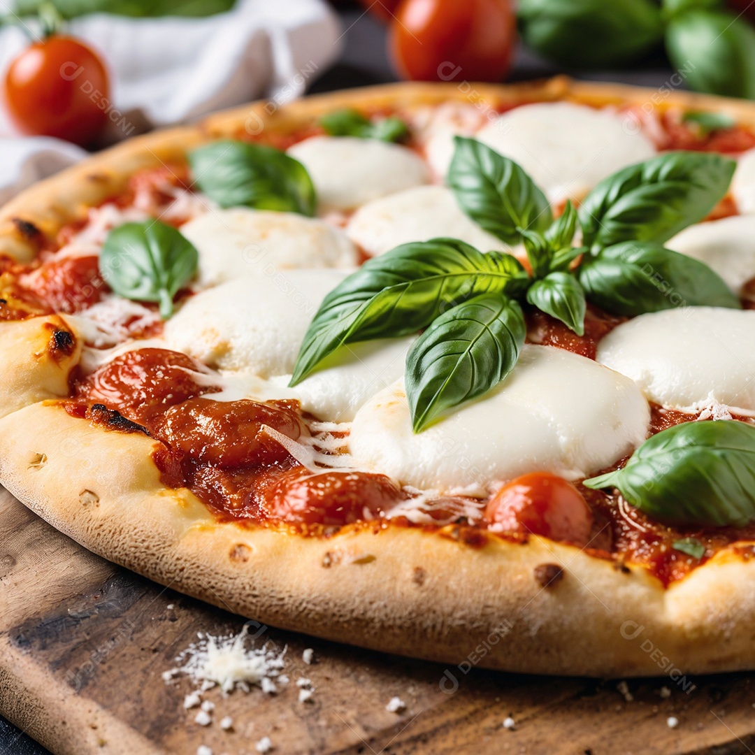 Linda pizza quatro queijo sobre mesa de madeira