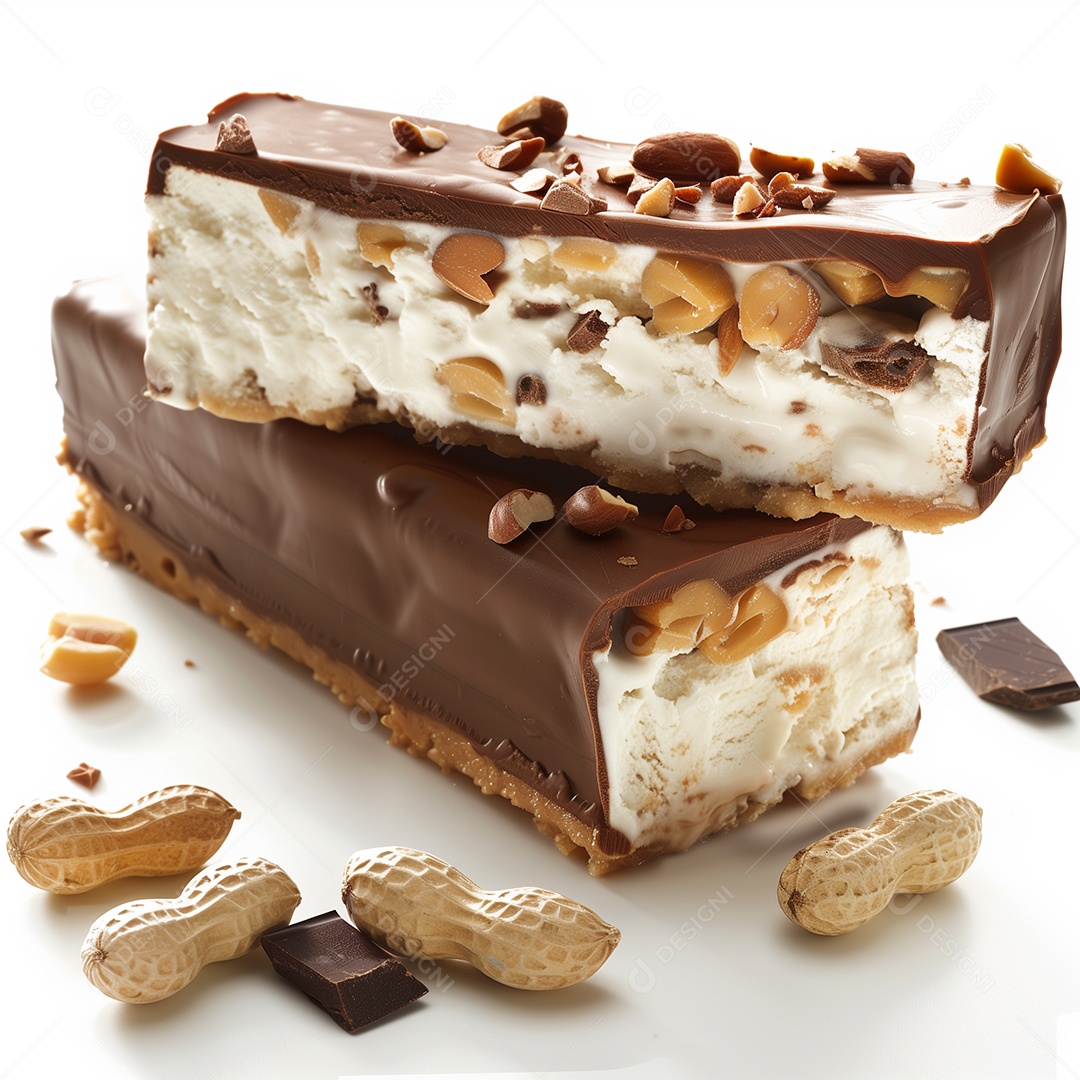 Delícioso bombom de amendoim sobre fundo branco isolado