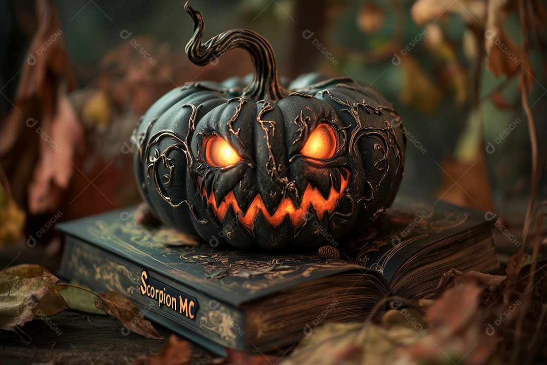 Cenário de halloween com Abóbora sinistra sobre fundo desfocado