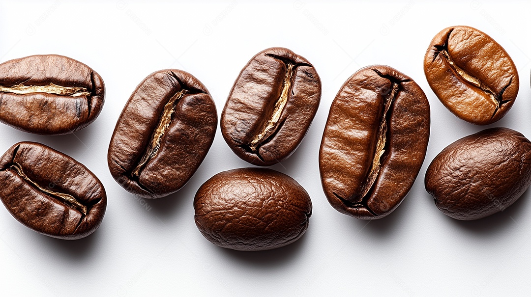 Grãos de café sobre fundo branco isolado