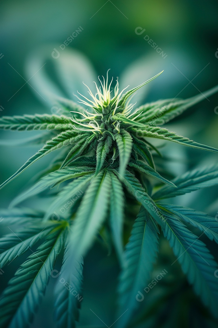 Lindas folhas de cannabis sobre fundo desfocado