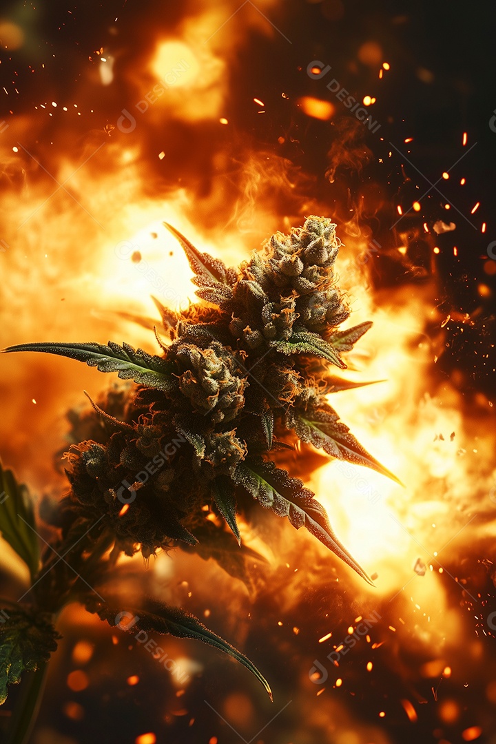 Linda folhas de cannabis sobre fogo