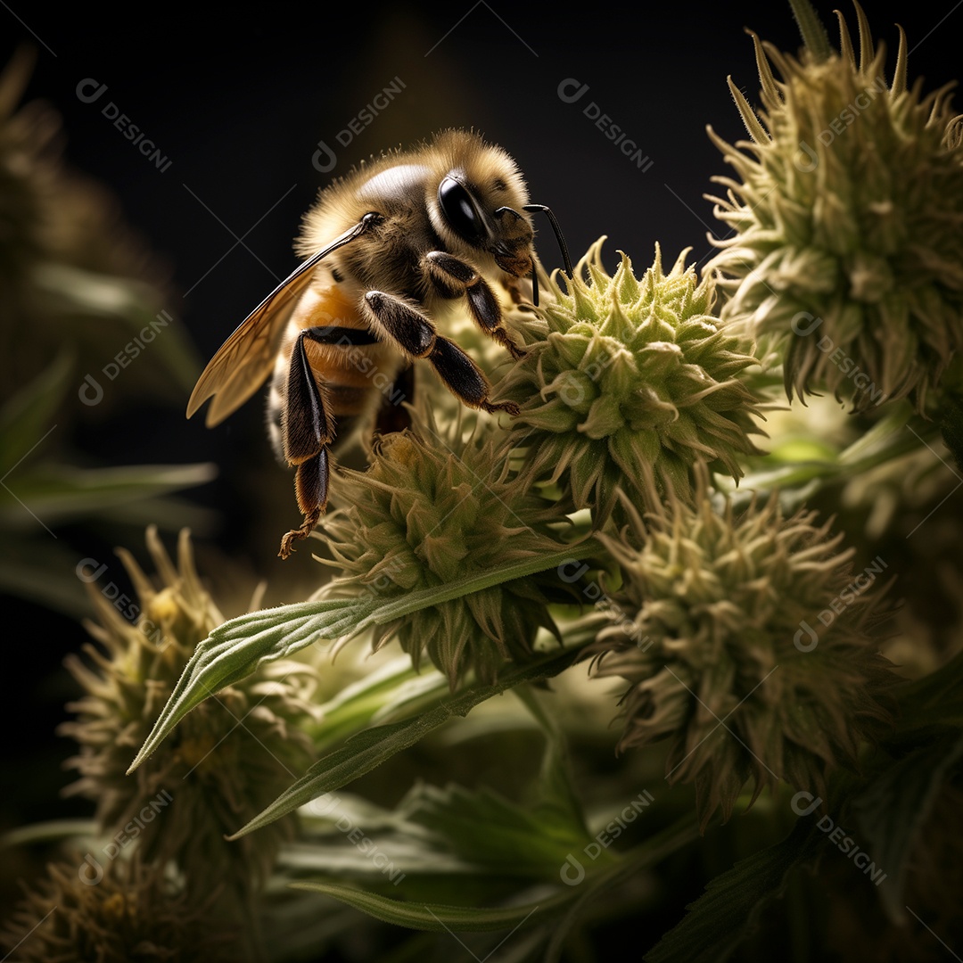 Linda abelha puxando nectar sobre fundo isolado