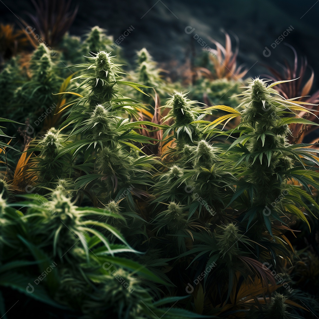 Lindas folhas de cannabis sobre fundo desfocado