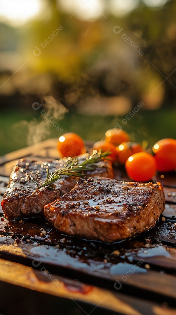 Lindos filé de carne sobre mesa de madeira