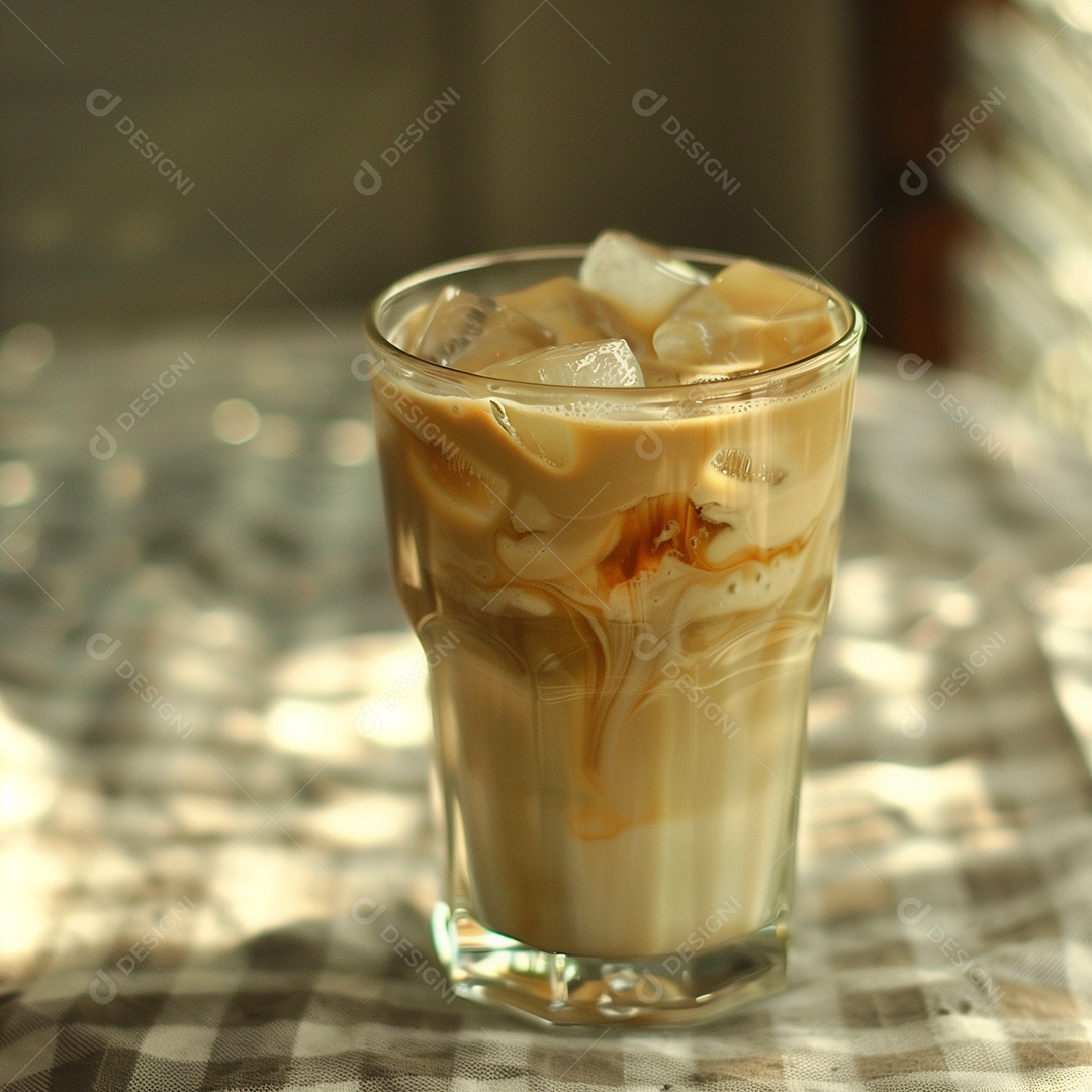 Café gelado em copo sobre fundo isolado