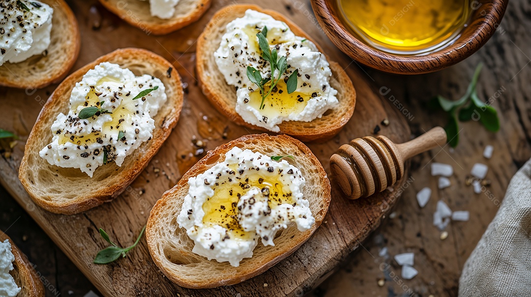 Delíciosa torrada com queijo coalho com manteiga derretida sobre fundo desfocado
